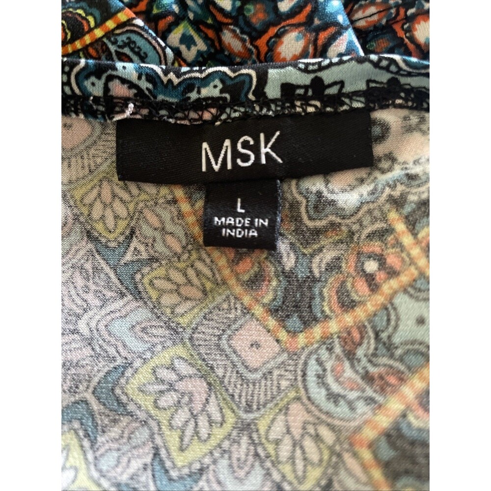 MSK Vibrant Colorful Boho Floral Patch Print Flared Sleeve Shift Dress Large - Picture 5 of 8